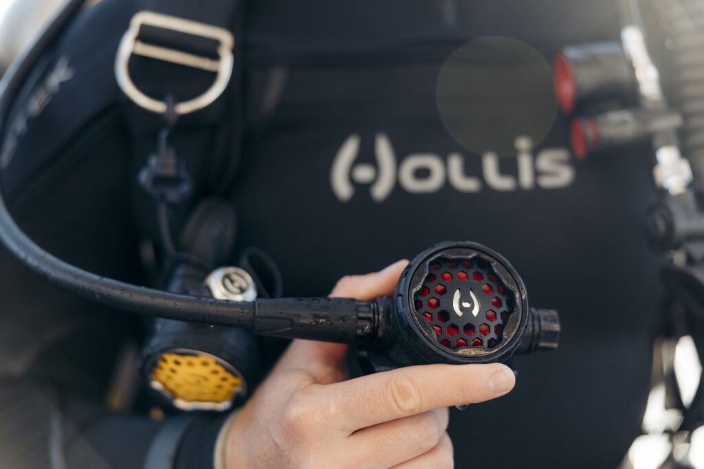 close up image of the Hollis regulator scuba diving gear